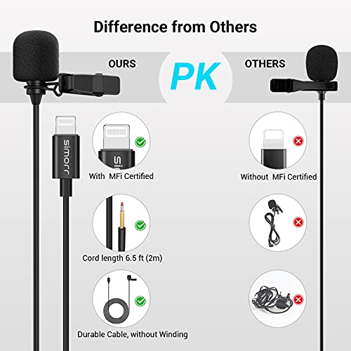 simorr MFi Lavalier Mikrofon für iPhone/für iPad, Ansteckmikrofon Omnidirectional Kondensator Mic Clip on Mini Mikrofon… – Bild 5