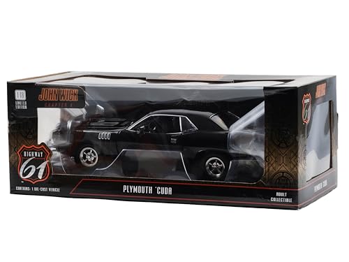 Modelo a escala 1:18 Plymouth Barracuda John Wick 2023 miniatura 3