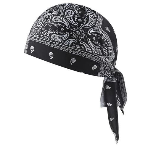 Image of Zenova Paisley Cooling Headscarf Cap, Breathable Sweat Wicking Pirate Bandana Beanie for Cycling, Running & Outdoor Sports, Elastic Fit for Men & Women (Black)