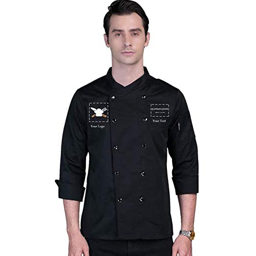 Personalized Customized Chef Jacket Hotel Kitchen Restaurant Chef Coat (Black Medium)