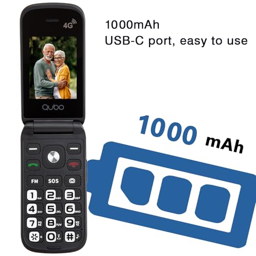 Qubo 4G Seniorenhandy Klapphandy Ohne Vertrag Handy große Mobiltelefon für Senioren Display 2,4 Zoll, SOS-Funktion, Unterstützung Dual-SIM,Schnellanruf, FM-Radio