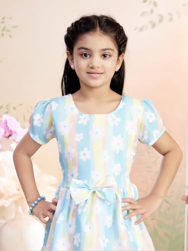 Image of Aarika Girls Casual Wear Blue Colour Floral Print Cotton Frock