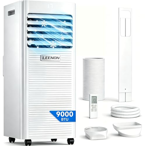 LEENON Air Conditioning Unit 9000 BTU Portable Air Conditioner Powerful 4-in-1 AC Conditioners Dehumidifier Fan & Sleep Mode Aircon Unit with 24H Timer Remote Control Exhaust Hose Install Kit