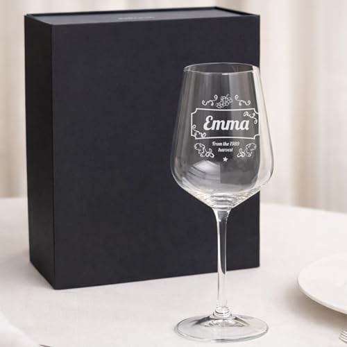 Wanapix | Copa de Vino Personalizada | Estuche de Regalo Incluido | Copa de Cristal Grabada para Vino | Con Nombre o Texto | Copa de Cristal | Gran reserva