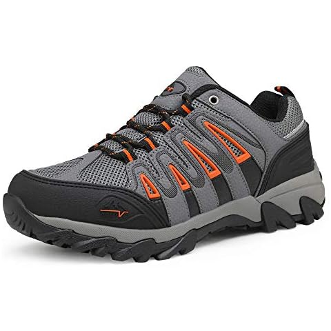 NORTIV 8 Men's Waterproof Hiking Shoes Low Top Lightweight Outdoor Trekking Camping Trail Hiking Shoes Black Grey Orange Size 9 UK / 10 US Quest-2 Cover