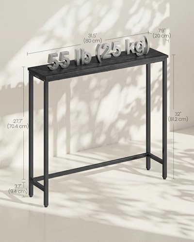 Image of VASAGLE 31.5 inch Console Table, Narrow Behind Couch Table, 1 Tier | BARNET Collection, One Piece Top, Steel Frame, for Entryway, Living Room, Modern, Charcoal Gray and Ink Black ULNT035BA01S