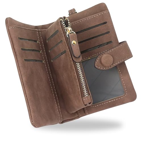 Image of CONISY Small Wristlet Wallets for Women, Leather Bifold RFID Wallet with ID Window Zipper Coin Purse | Small