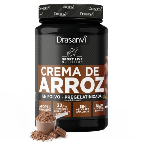 Crema de Arroz Sabor Chocolate Sport Live Drasanvi 1kg Vegana Sin Gluten | Bajo Contenido en Grasa, Disolucion Instantanea y sin Azucares Añadidos, Alternativa a la Avena, Vegano, Sport Live