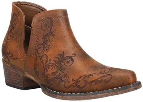 ROPER Womens Ava Embroidery Snip Toe Casual Boots Ankle Low Heel 1-2" - Brown - Size 7.5 M | Image 1