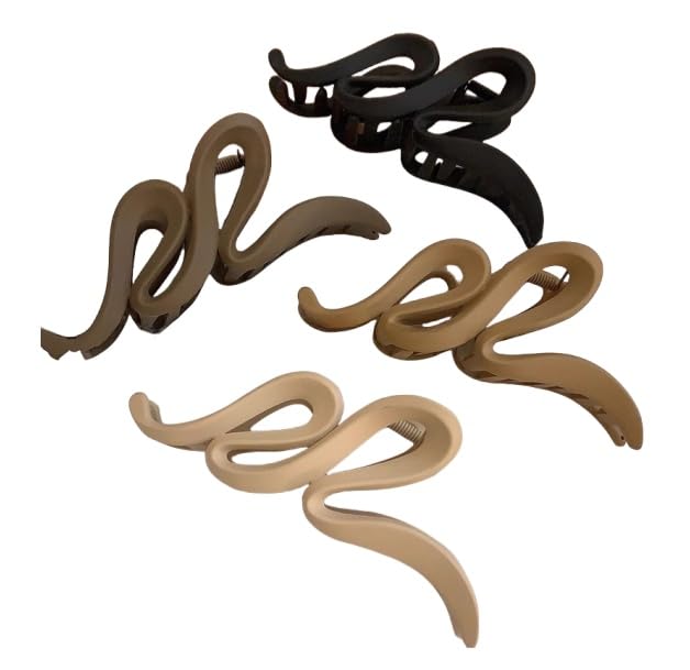 Juego de 4 piezas (negro, caqui, crema y marrón) – Clip de garra grande de gama alta de lujo ligero de lujo, estructura de plástico mate, antideslizante, adecuado para cabello grueso