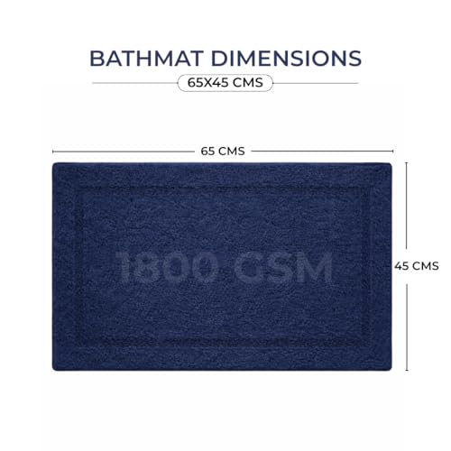 Image of Premium Combed Cotton Tufted Bathmat 45 x 65 cm, 1800 GSM Soft Absorbent Anti Skid Bathroom Floor Mat with Latex Backing, Quick Dry Non Slip Bath Rug for Shower and Daily Use, Race Track Navy