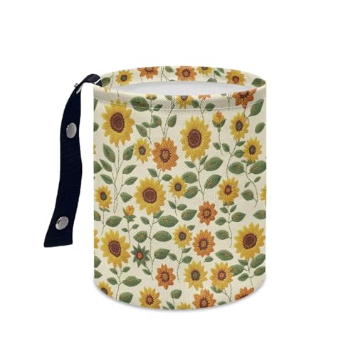 Image of Sunflower Print Car Trash Can Portable Collapsible Back Seat, Front Seat, Floor, or Hanging Headrest Waste Basket Car Accessories Interior for Women