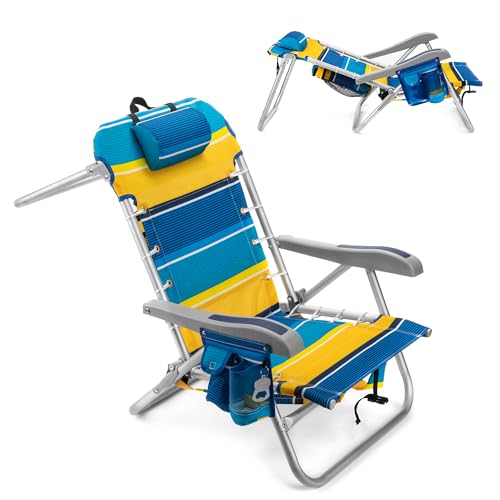 Homevative Cooler+ Folding Backpack Beach Chair with 5 Positions, Towel
