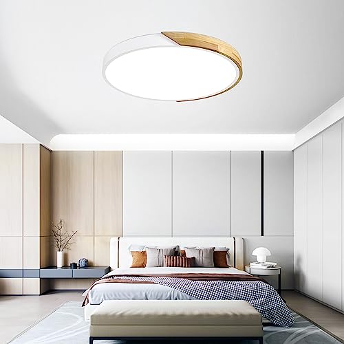 MOONSEA 36W LED Deckenleuchte Deckenlampe Holz, Deckenleuchte Holz Dimmbar...