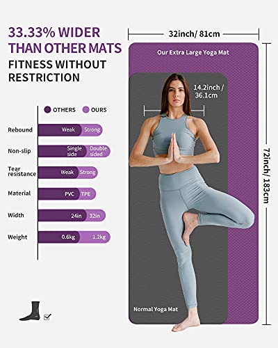 CAMBIVO Yogamat, brede, 81 cm, grote yogamat, gymnastiekmat, sportmat, fitnessmat, antislip van TPE voor yoga, pilates, workout, thuis, sport, yogaklas, partneroefeningen, met draagriem - Image 4