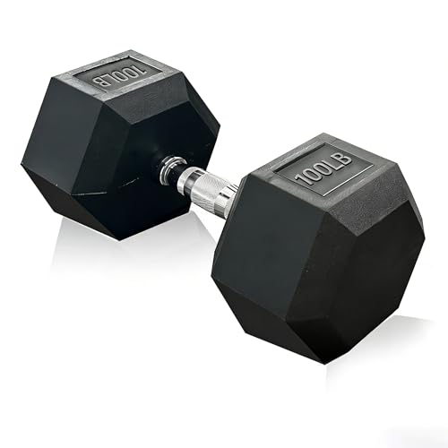 Ritaifer Rubber Hex Dumbbell 100 lbs Premium Coated Free Weights Dumbbell for Home Gym Strength Training