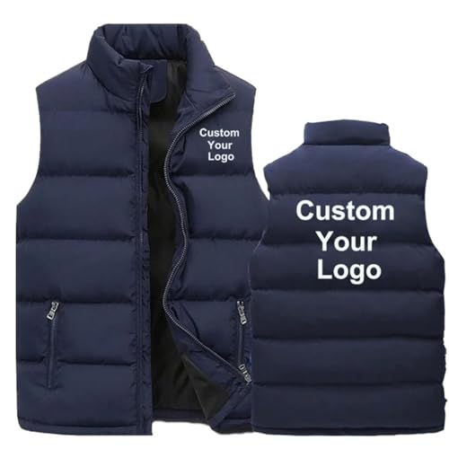 Chaleco Personalizado Hombres Mujeres Logo Cremallera - Cálido Chaleco Otoño/Invierno Navy Blue,5XL