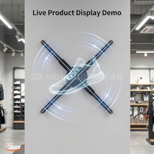 Image of TONZO 50 cm 3D Hologram Fan Display, 4 Blade LED Holographic Advertising Fan, 2200x298 Resolution, Wi-Fi App Upload via Mobile & Laptop, Bluetooth Speaker, Display for Shop, Mall & Retail Advertising