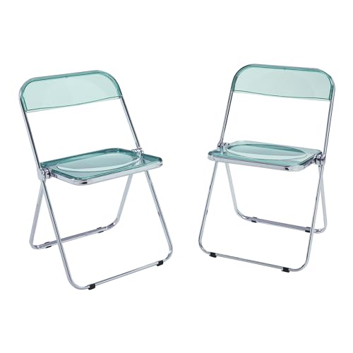 [en.casa] Juego de 2 Sillas Plegables Pornainen Transparentes para Eventos y Hogar Asiento Auxiliar Máx. 120 kg/silla Oficina Estilo Moderno Diseño Estable 74 x 46 x 47 cm Acero Plástico - Verde menta