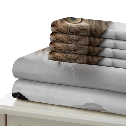 Housse de Couette Chat 3D Microfibre Douce 135x200cm - 6