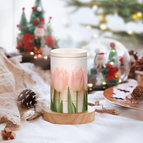 Image of Lights Flameless Candles Spring Pink Tulip Flower Pillar Candles Set of 2 Battery Operated Remote Control Warm Lights Home Decor