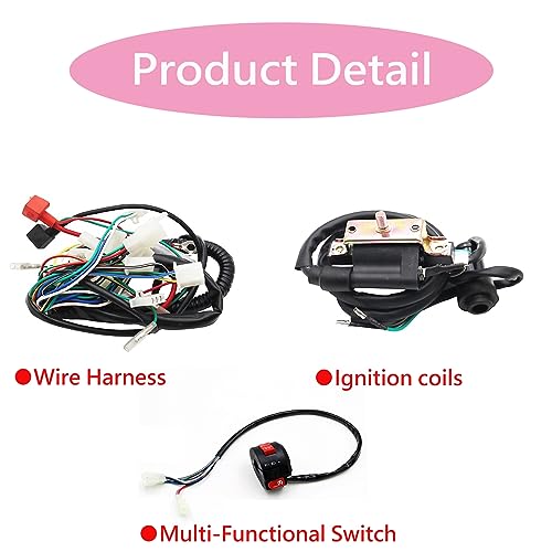 Image of PRO BAT 50cc ATV Full Wiring Harness Coil CDI NGK Spark Plug Assembly Kits