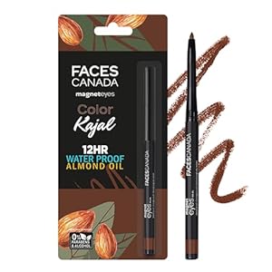 FACESCANADA Magneteyes Color Kajal – Brown Comfort 03, 0.30G | Highly Pigmented Kohl | 12 Hr Long Stay | Matte Finish | Single Stroke Glide | Water Proof | Smudge Proof | Almond Oil Enriched – Pencil