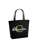 WriteFusion Bolsa de fieltro personalizada con iniciales y nombre - letra grande y nombre personalizado impreso Bolsa de regalo sostenible Bolsa de fieltro Bolsa de compras, Negro , 39cm x 49cm x