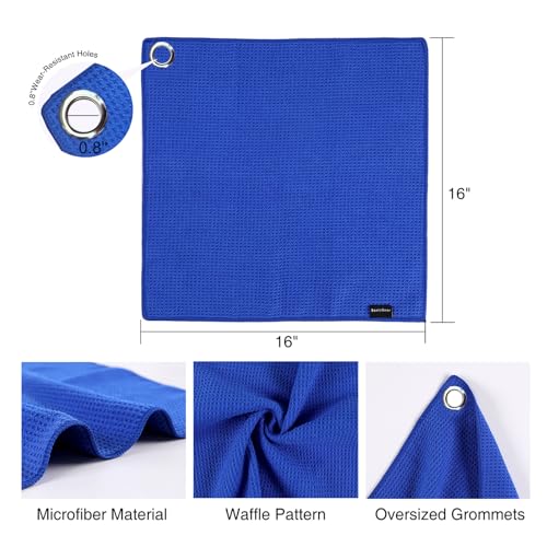 BasicGear Golf Towel with Carabiner Clip, 3 Pack, 16x16 in, Black/Red/Blue - image 3