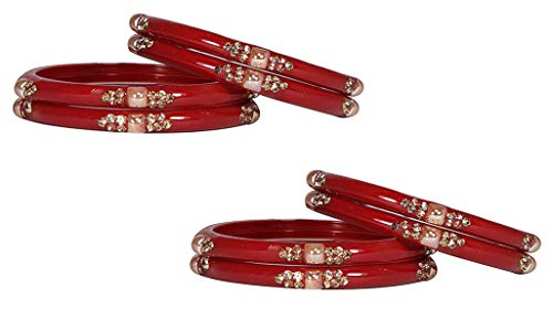 Glass with Zircon Gemstone & Beads Studded worked Glossy Finished Kada Set For Women and Girls | Set of 82