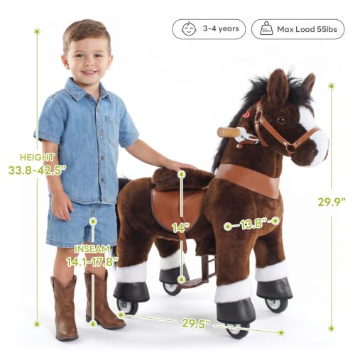 Image of PonyCycle Ride on Horse for Toddlers 3-4 with Brake (30 inch Height /Size 3), No Battery, Mechanical Riding Pony Plush Ride-on Toy, Classic Model U for Indoor & Outdoor Activities, Chocolate Brown Ux321