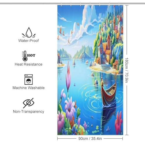 Rideau de douche imperméable Baie de Vacances 92x183 cm en polyester lavable pour petite baignoire - 4