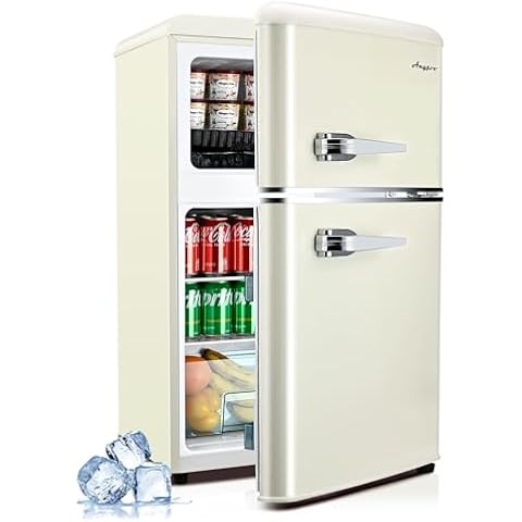 Anypro 3.2 Cu.Ft Compact Refrigerator, Mini Fridge with Freezer, Retro Double Door Small Fridge, 7 AdjustableTemperature Setting, Removable Shelves, Small Refrigerator for Dorm, Office, Bedroom, White Cover