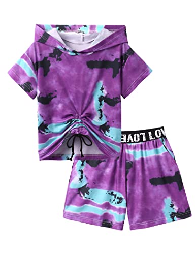 Hopeac Kids Tie Dye Shirt Girls 2 Pieces Summer Suit Set Short Sleeve T Shirt Top Shorts Set Tracksuit Sports Outfit #TOP8