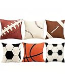 6pcs Sports Theme Football Basketball Baseball Pattern Pillow Covers, 18in