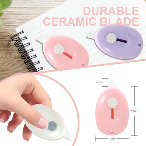 Image of Sonuimy Mini Ceramic Box Cutter with Magnetic, Safety Retractable Cute Small Box Opener Ceramic Blade, Keychain Package Opener Tool for Car Office Work Cardboard -3pcs(Pink White Purple)