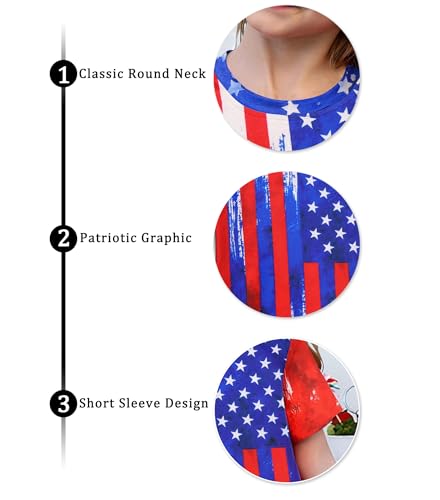 Image of CAZYCHILD Girls American Flag Patriotic Shirt Boys 4th of July Short Sleeves Tshirt USA Clothes for Kids 5-14Y
