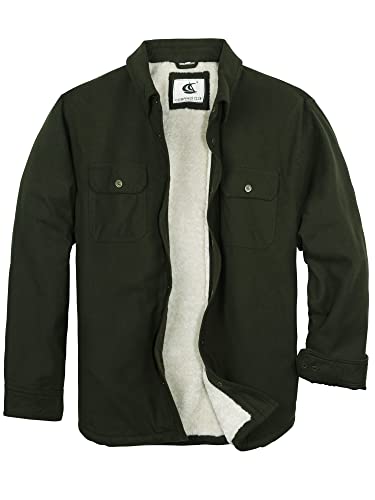 Image of COEVALS CLUB Men's Flannel Shacket Casual Button Snap Sherpa Quilted Lined Premium Jacket Shirts