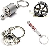 zslssports 4 Auto Keychain Turbo Keychain,Six Speed Manual Transmission Shift, Wheel Rim Tyre,Red Spring Shock-absorber