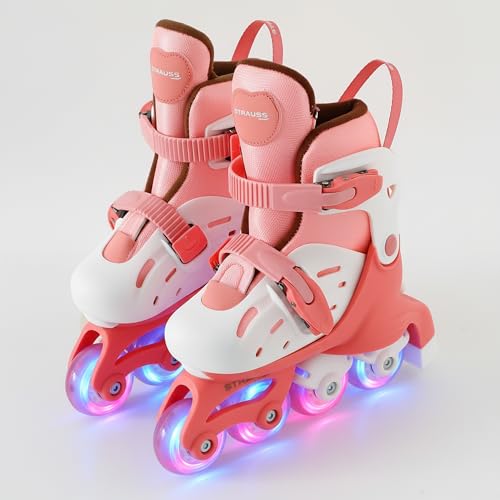 Image of Strauss Convertible (Inline /Roller) Skates | Size S adjustable 17-21.5 cm | LED Light Wheels | Skates for Boys & Girls | No tools required | Detachable Liner for Cleaning | With Brakes | EU 31-34 Size
