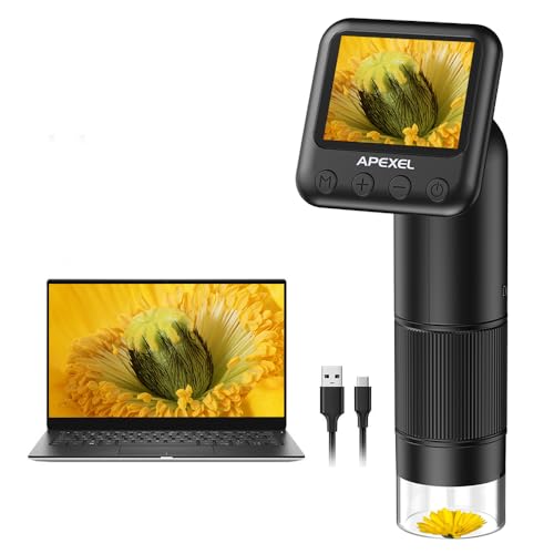 APEXEL Microscope de Bolsillo para niños con Slides 800X Mini Microscope cámara con Pantalla LCD y Tarjeta SD