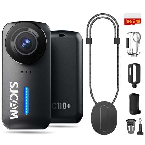 SJCAM C110Plus Magnetic Combo, 4K POV Pocket Action Camera,170° FOV Video, 6-Axis Stabilization,Mini Body Camera, Waterproof, Wearable cam for travel sport,Built-in Mic for Vlogging,Helmet Mount,Black