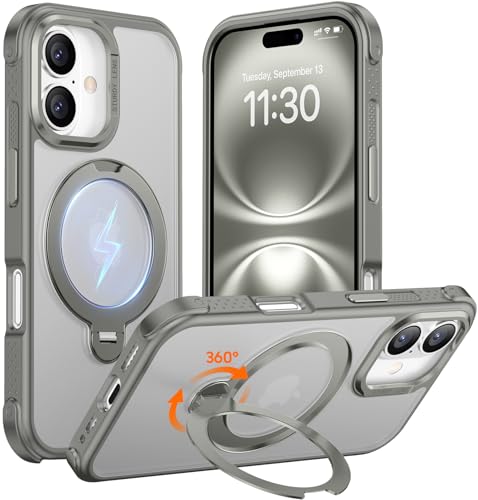 Coque iPhone 16 MagSafe anneau rotatif et protection anti-choc mate