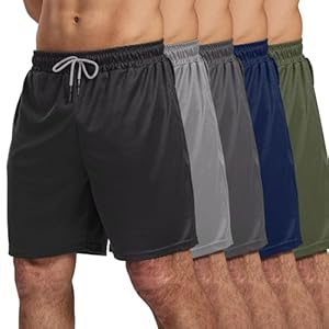 5 Pack Gym Shorts for Men 7 inch, Mens Athletic Running Shorts Dry Fit & Mesh Active Workout Shorts for Men with Pockets
