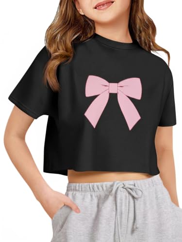 Image of Girls Athletic Oversized Crop Tops Kids Drop Shoulder Short Sleeve T Shirts Workout Tees 5-14 Years