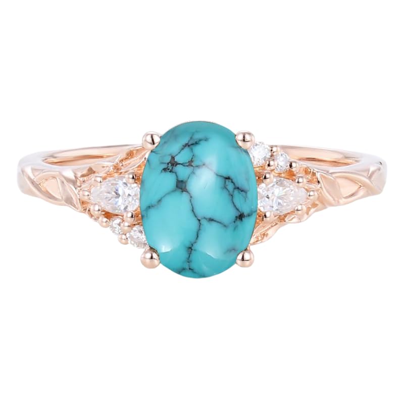 Oval Cut Turquoise Engagement Ring for Women 1.5CT Center Turquoise Engagement Ring with Moissanite 925 Sterling Silver 10K 14K 18K Gold Wedding Anniversary Rings for Her