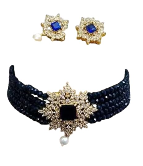 BALAJI FASHION Traditional Brass Jewel Artificial Brass Stone Studed Chokhar For Women & Girls Earring & Necklace Set (Blue) (B0D3DKNCXS) Amazon Price History, Amazon Price Tracker
