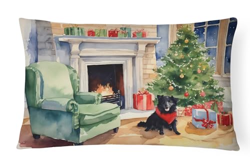 Caroline's Treasures DAC2739PW1216 Schipperke Cozy Christmas Throw Pillow Machine Washable, Indoor Outdoor Decorative Pillow for Couch, Bed or Patio, 12HX16W