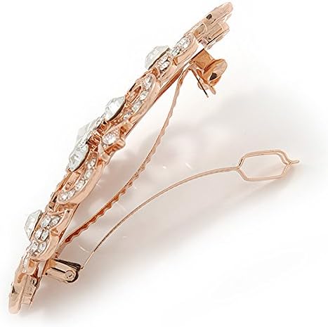 Bridal/Wedding/Prom/Party Art Deco Style Rose Gold Tone Austrian Crystal Barrette Hair Clip Grip - 80mm Across - Image 5