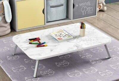 Folding Laptop Table Bed Stand Computer Desk Picnic Food Kids Children Table (White Marble)